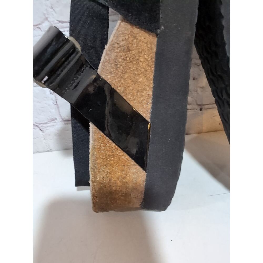 Papillio Birkenstock Linda Platform Wedge 8-8.5 Sandal Black Patent Suede Boho - Picture 5 of 12